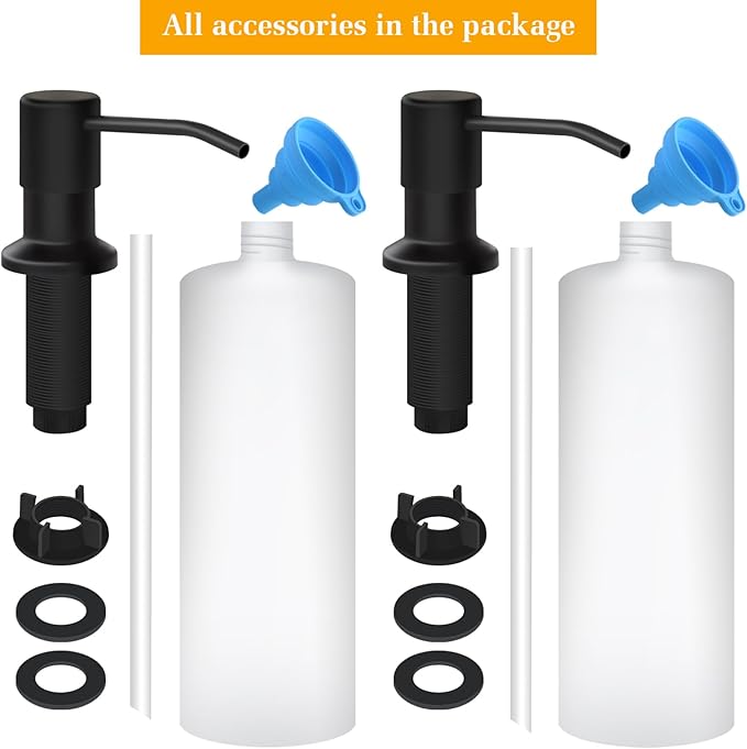 Soap Dispenser for Kitchen Sink, Built in Sink Soap Dispenser Lotion Dispenser with 17 OZ Bottle, Refill from The Top Bar Sink Soap Dispenser, Black (2 Pack)