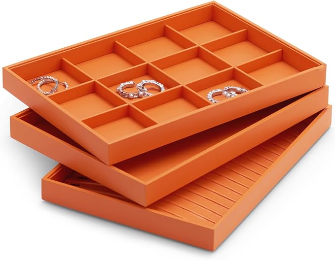 12 Grids Leather Bracelets Tray Stackable Jewelry Organizer Trays for Drawer Bracelet Bangle Holde Earrings Watches Storage (Orange)