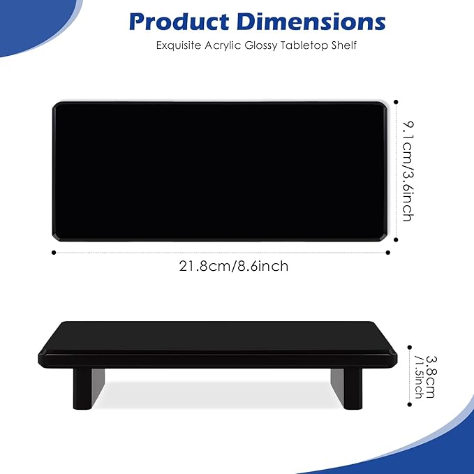 Acrylic Black Vanity Tray 2-Pack – Multi-Purpose Kitchen & Bathroom Counter Organizer, Waterproof Soap/Sponge/Brush Holder, Plant & Candle Display Riser, Compact Tray 8.6"×3.6"×1.5"