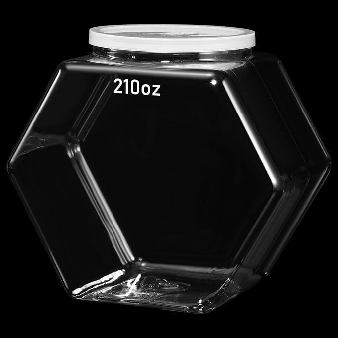 Uiifan 1 Piece Plastic Candy Jar with Lid Cookie Jar Clear Hexagonal Fish Bowls Containers for Snacks, Dog Food, Desk Pet, Craft and Sewing Supplies, Coffee Pod, Laundry Pod Storage Display(210 oz)