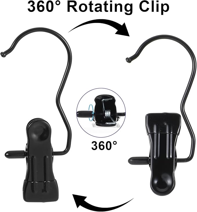 60 Pcs Boot Hangers Clips, Heavy Duty Laundry Hooks and Clothes Pins for Closet Organizer, Portable Space Saving for Travel, Hanging Pants, Jeans, Tall Boots, Towels, Socks, Hats, Black