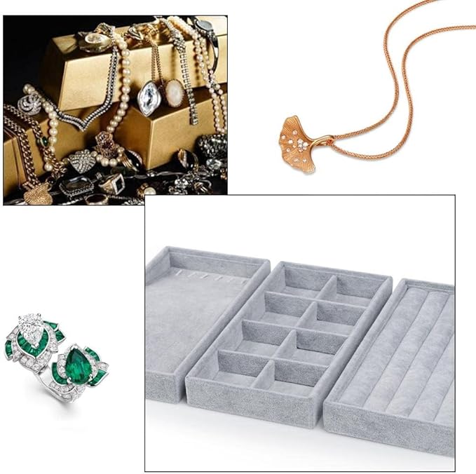 Oirlv Velvet Drawer Jewelry Organizer Tray 4 in 1 Stackable Necklace Ring Jewelry Organizer Trays (Multifunction,14x9.5inch)