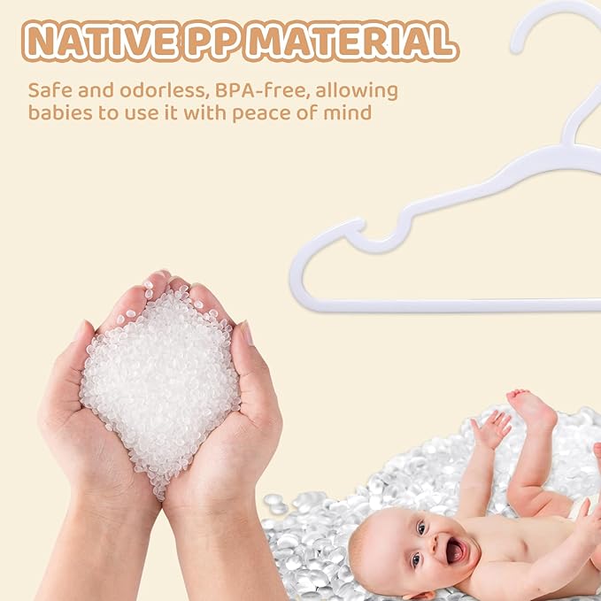100 Pack White Baby Hangers 11.42 Inch - Kids Non-Slip Clothes Hangers for Infant & Child, Durable Plastic Children's Hangers for Closet, Pants, Coats, Skirts