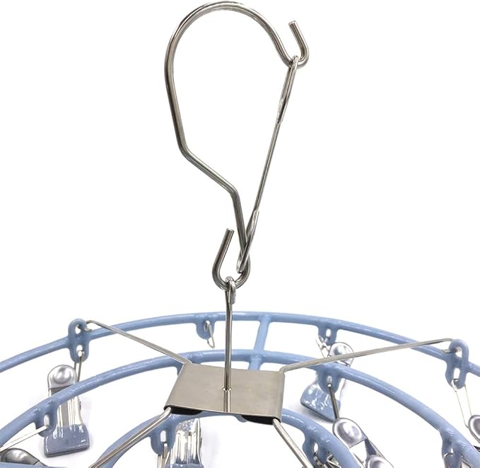 Stainless Steel Clothe Drying Rack Laundry Drip Hanger 24 Clip Metal Clothespins Round Underwear Lingerie Sock Hat Boot Large Heavy Duty Portable Indoor Outdoor Baby Wet and Dry Dryer (24 Round)