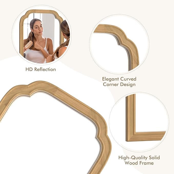 HOMECOOKIN Wood Bathroom Mirrors for Wall Mounted, 20" x 30" Rustic Wood Frame Wall Mirrors Decorative for Living Room or Bedroom Vanity Mirror (Natural) B