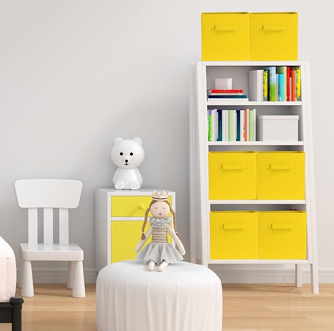 Simple Houseware Foldable Cube Storage Bins, 11-Inch Yellow, 6-Pack Fabric Cubes Organizer for Closet or Shelves
