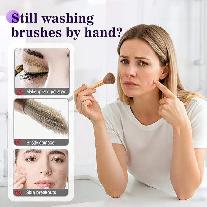 Electric Makeup Brush Cleaner,Automatic Spinning Makeup Brush Cleaner,USB Charging & Deep Cleaning,Portable Cosmetic Brush Cleaner Machine For All Makeup Brush Types (Purple)