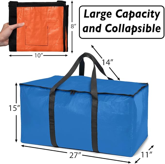 ClearSpace Heavy Duty Moving Bags or Storage Bags – Storage Bins with Lids, Large Moving Boxes with Backpack Straps & Zippers,– Packing Box & Moving Supplies for College Dorm, 4 Pack