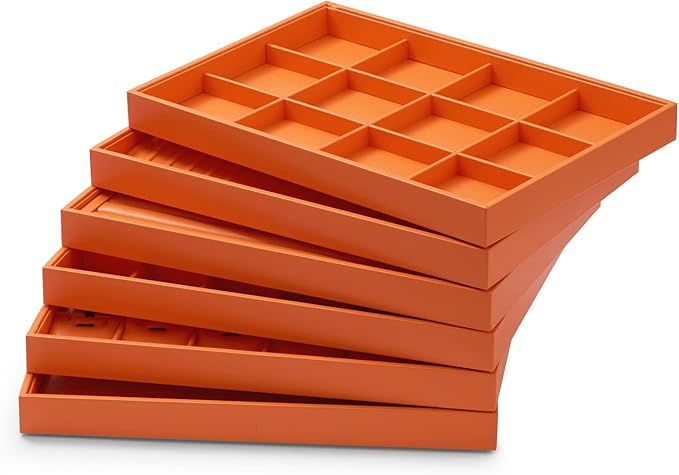 Leather 24 Grids Earring Organizer Tray Jewelry Tray Ring Earrings Holder Jewelry Drawer Organizer Storage Display(Orange)