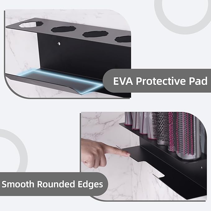 Hair Dryer Holder for Airwrap, Aluminum Hair Tool Holder Wall Mount Black with 7 Custom Slots & Cable Hook, Hair Tool Organizer Wall Mounted for Bathroom