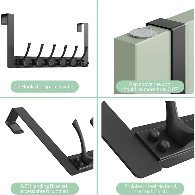 Over The Door Hooks with 6 Hooks for Hanging-Space-Saving,Over The Door Hanger,Over The Door Towel Rack,Towel Hanger for Bathroom,Guaranteed Quality & Compressed Packaging (1, Black-Unassembled)