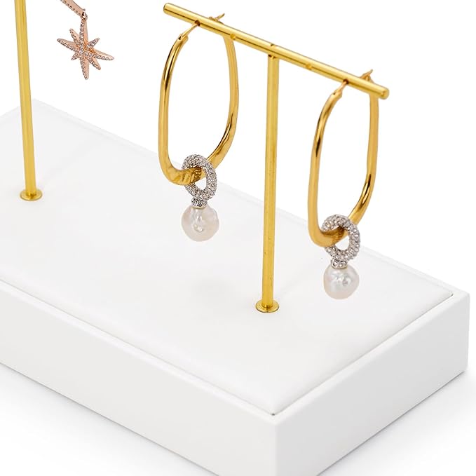 Jewelry Stand T-bar Earrings Holder White 2 Slot Earring Display Rack Leather