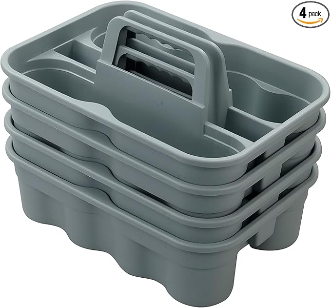 Kekow 4-Pack Plastic Storage Caddy, Carry Caddy with Handle, Gray