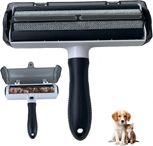 Wokaku Roller Pet Hair Remover Lint Brush with Self-Cleaning Fur Bin and Ergonomic Handle for Furniture Couch Carpet Car Seat Bedding Clothes Multi-Surface Dog Cat Hair Removal Tool