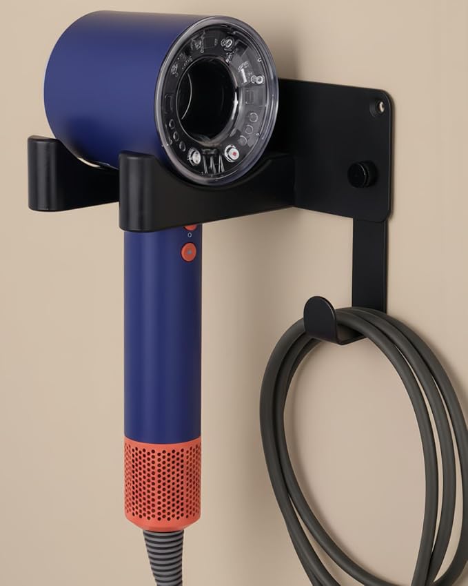 Dyson Hair Dryer Holder Wall Mounted, Hair Tool Organizer Self Adhesive Compatible with Blow Dryer Holder Aluminum HairDryer Holder Wall Mounted for Bathroom Black CHOCHOYAH