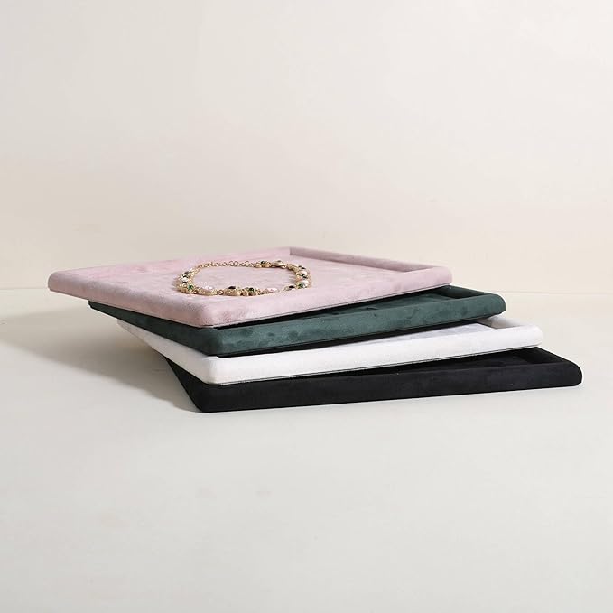 Rectangle Jewelry storage organizer plate, Velvet Jewerly display tray, Empty showcase tray for Necklace Bracelet Ring Earring【Pink-Medium, 11.8 x 8.7 in 】