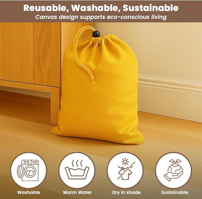 LFH Cotton Rich Shoe Storage Bags with Drawstring, Dustproof Breathable Reusable Organizer, Perfect For Travel, Dorm, Hotel, College, Gym, Easy to Carry, Machine Washable 8"x17" (Pack of 4) - Golden