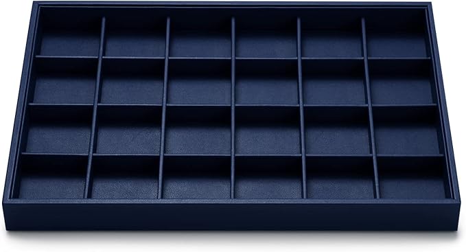 Blue Leather Jewelry Tray Earring Organizer Tray 24 Girds Jewelry Display Tray Ring Earrings Holder Trays Jewelry Drawer Organizer for Ring Earrings Storage Display