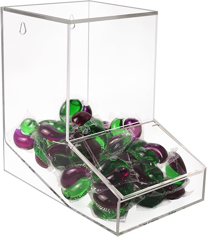 Laundry Pods Container, Acrylic Candy Dispenser with 2 Lid, Dishwasher Pod Holder for Laundry Room, Home, kitchen, Office Used- Stand or Wall Mount