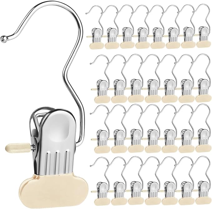 Boot Hangers Clips, 2025 New Heavy Duty Clothes Pin, Multipurpose Boot Hanger with Clips for Closet, Portable Laundry Clip for Travel, Clip Hangers for Pants Hats Socks Gloves (30, Off White)