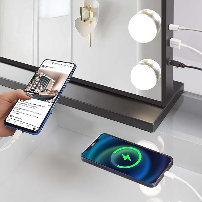 FENCHILIN Vanity Mirror with Lights,Hollywood Lighted Mirror with Dimmer Bulbs, Vanity Makeup Mirror Smart Touch Control (Black)