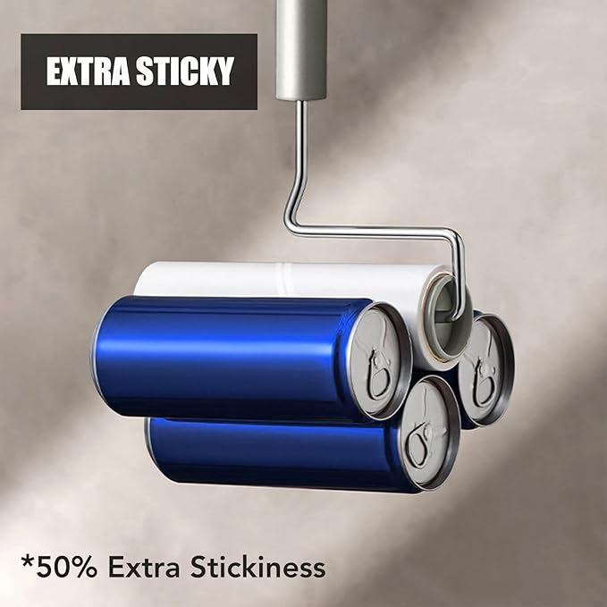 Extra Sticky Large Surface Lint Roller, 6.3'' Giant Lint Roller for Pet Hair, Long Handle Lint Remover for Clothes, Furniture, Dog & Cat Hair Remover