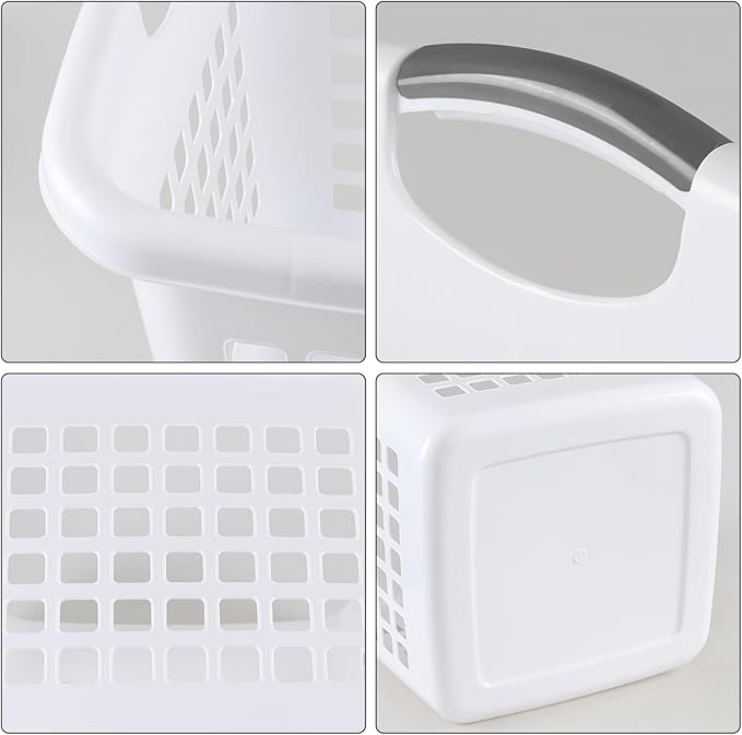 2 Bushel Square Tall Plastic Laundry Basket, 72 L Large Plastic Hamper with Carry Handle, White, 4 Pack