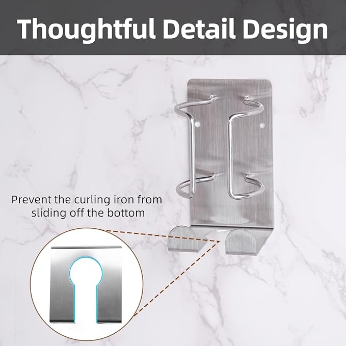 Curling Iron Holder, Stainless Steel Flat Iron Holder Wall Mount, Hair Straightener Holder for Bathroom Storage, Dyson Airstraight Holder Space Saving Silver PTALSEAW