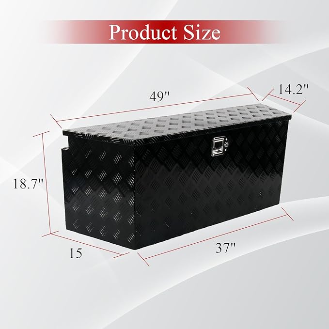 49''Inch Aluminum Trailer Tongue Tool Box Truck Bed Toolbox Truck Trailer Chest Box Underbody Storage Organizer Waterproof Square Storage Organizer w/Lock & Keys Black(‎49" Lx15 Wx18.5 H)