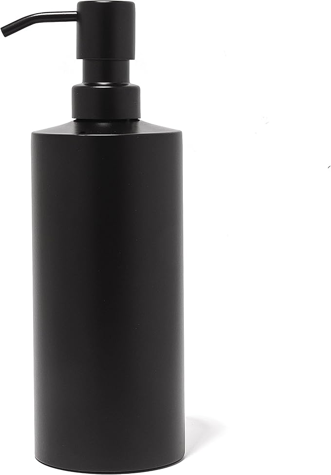 Black Soap Dispenser for Kitchen & Bathroom – 15 oz Refillable Resin Pump Bottle for Dish Soap, Hand Soap, Shampoo, Conditioner – Modern Countertop Dispenser with Non-Slip Protective Pads