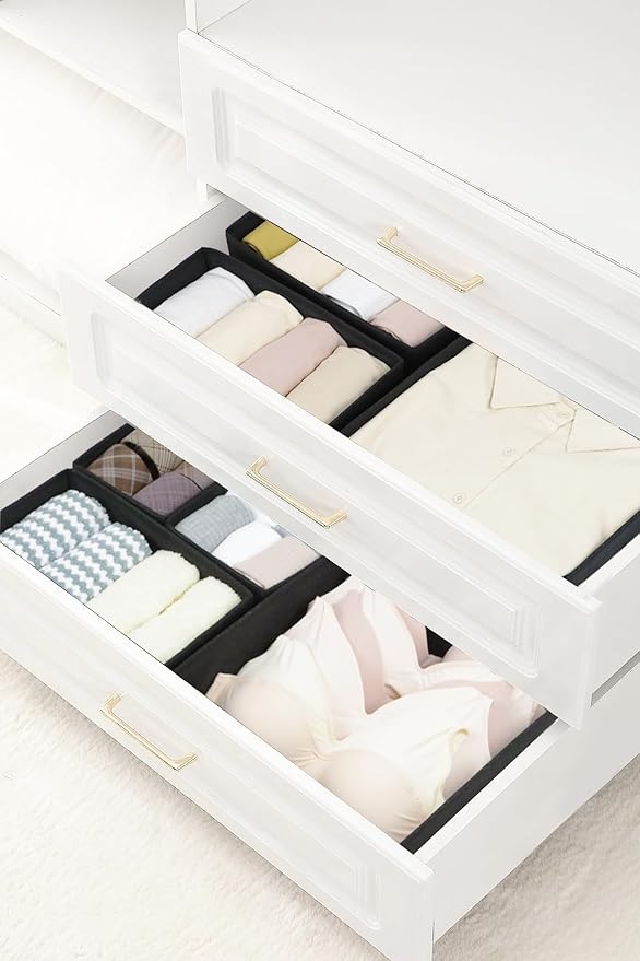 12 Pack Drawer Organizer Clothes, Foldable Fabric Dresser Organizer Closet Organizers and Storage Box for Underwear,Folded Clothes,Baby Clothing,Socks,Bra,Towels,Ties(12 Pack,Black)