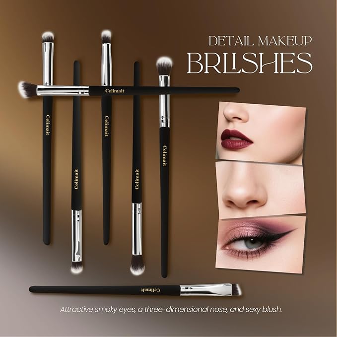 Makeup Brushes Set 12 Pcs Professional & Beginner Friendly, Soft Synthetic Make Up Brush Bristles for Face Eyeshadow, Easy to Clean with Case, Ergonomic Wooden Handle, Gift for Women (Dark Black)