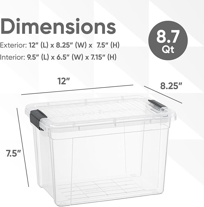 Superio Clear Storage Box with Lid, 8.75 Quart Plastic Container Bins for Organizing, Stackable Crates, BPA Free, Non Toxic, Odor Free, Organizers for Home, Office, School, and Dorm, 18 Pack