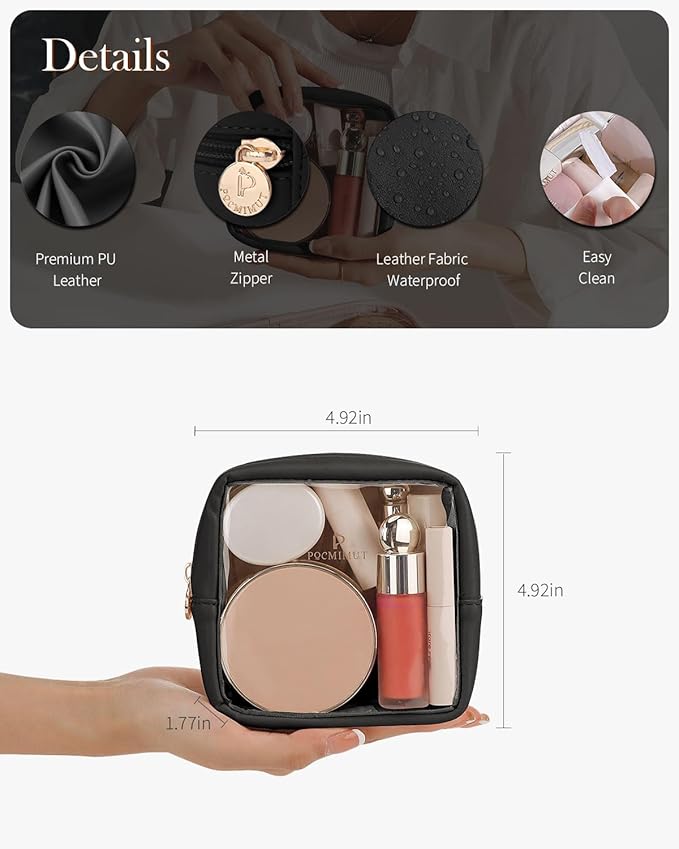 Pocmimut Pomimut Clear Makeup Bag,Mini Makeup Pouch Organizer Fit Carry-on Travel Essentials,TSA Approved Toiletry Bag Clear Cosmetic Bags for Women Men,Black