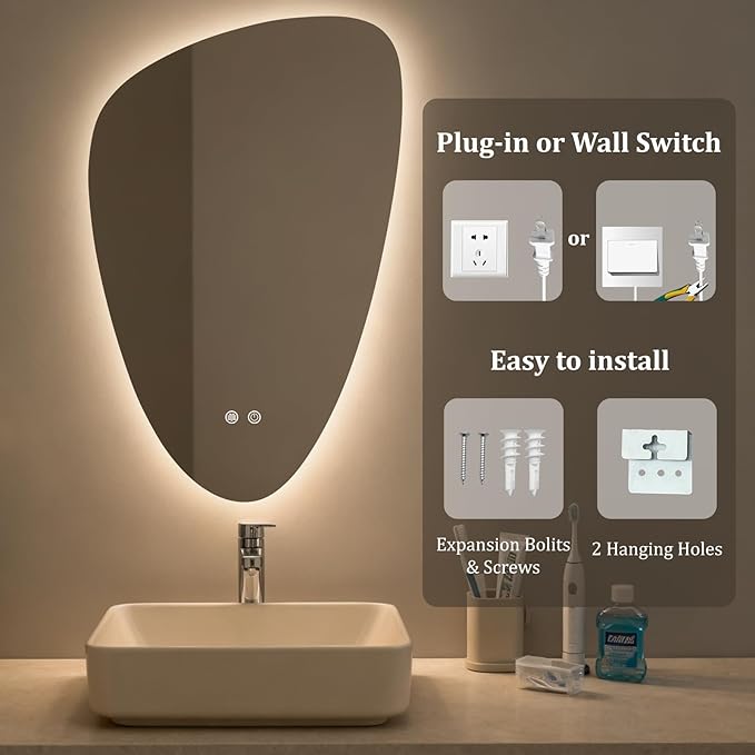 WallBeyond LED Bathroom Mirror with Lights, 20 x 31 Inch Led Bathroom Vanity Mirror for Wall, Anti Fog Mirror for Bathroom, 3 Colors and Dimmable Light