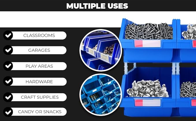3.5" X 5.2" X 2.1" BLUE Heavy duty thermoplastic storage bin organizer, Stackable, Hangable, Side-connect. Great for tools, parts crafts and more! (2 PACK)