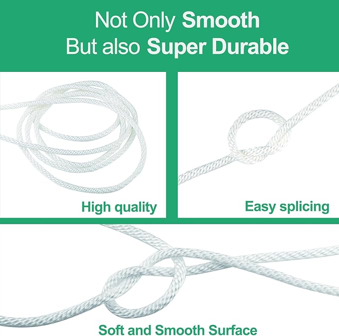 1/4 Inch Nylon Rope 500 Ft Solid Braid High UV and Abrasion Resistance, Multipurpose Tightly Braided Rope, Clothes Line, Flag Line, Marine and Outdoor Twine, Ideal for Indoor and Outdoor Applications