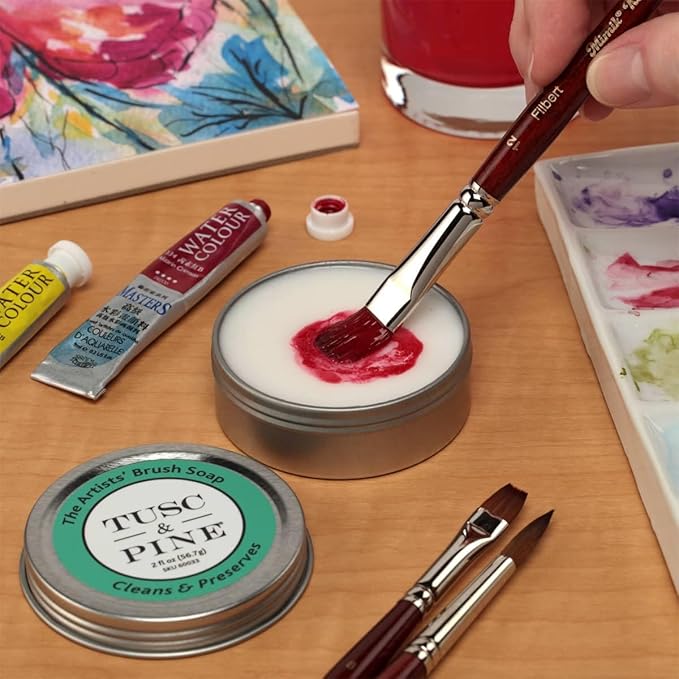 Tusc & Pine The Artists' Brush Soap - 24oz Plant-Based Brush Cleaner, Oil, Acrylic, Watercolor Paint - Nourishes Bristles; Made in North Carolina; Alkali Soap, Gentle Pine Fragrance
