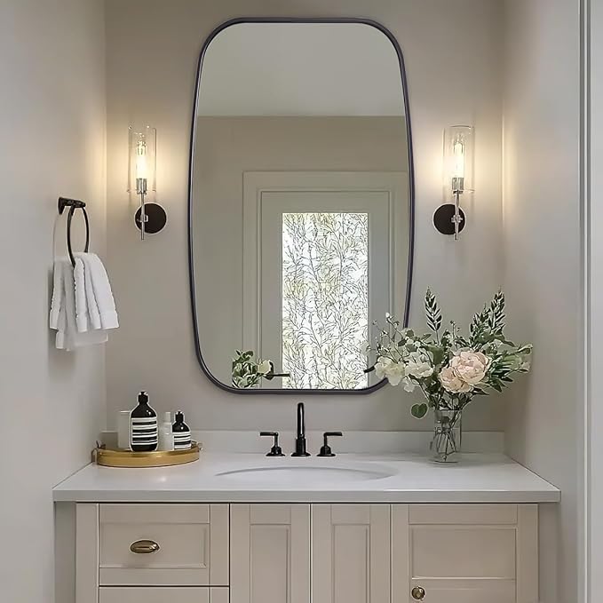 ANDY STAR Black Oval Mirrors for Bathroom, 24x40 Inch Oblong Bathroom Mirrors for Over Sink, Modern Metal Vanity Mirror, Non-Rusting SUS304 Metal Tube Frame, Wall-Mounted Vertically or Horizontally