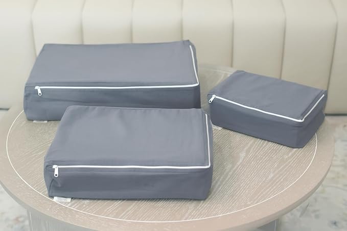Packing Cubes Bag Pure Canvas Travel Organizers (10"x7"x3") with Durable YKK Zippers for Clothes, Shoes & Luggage Storage (Set of 3 (Small), Gray)