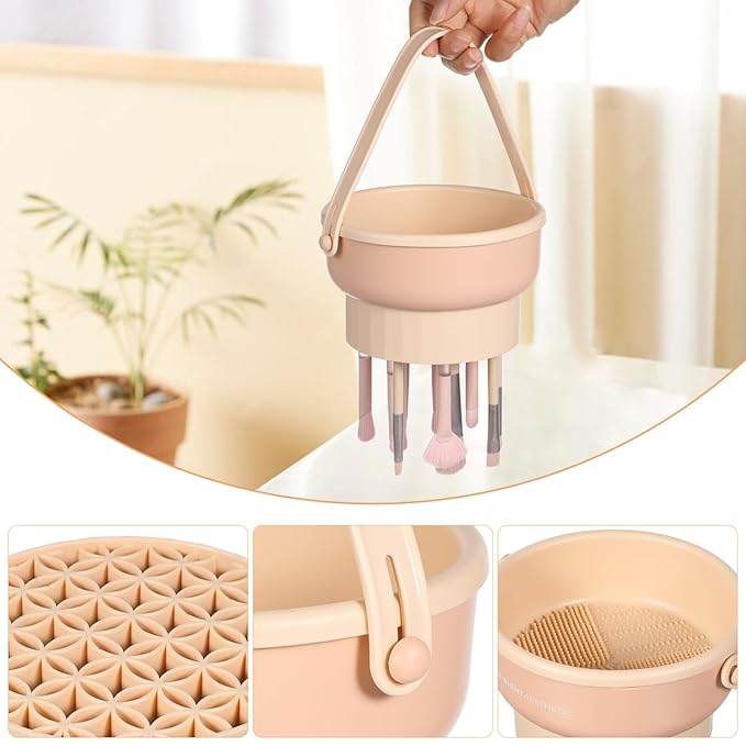 Multifunctional Silicone Makeup Brush Cleaning Bowl with Drying Holder - 3 in 1 Portable Cosmetic Brush Washing Tool and Sponge Cleaner for Efficient Maintenance