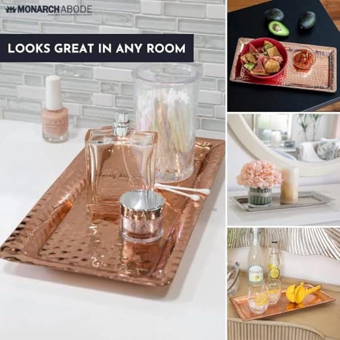 Monarch Abode Decorative Tray – 12-Inch Hand Hammered Nickel Finish Metal Bathroom Tray Countertop, Vanity Trays Organizer, Perfume Plate for Dresser, Kitchen Countertop Small Fruit Platter