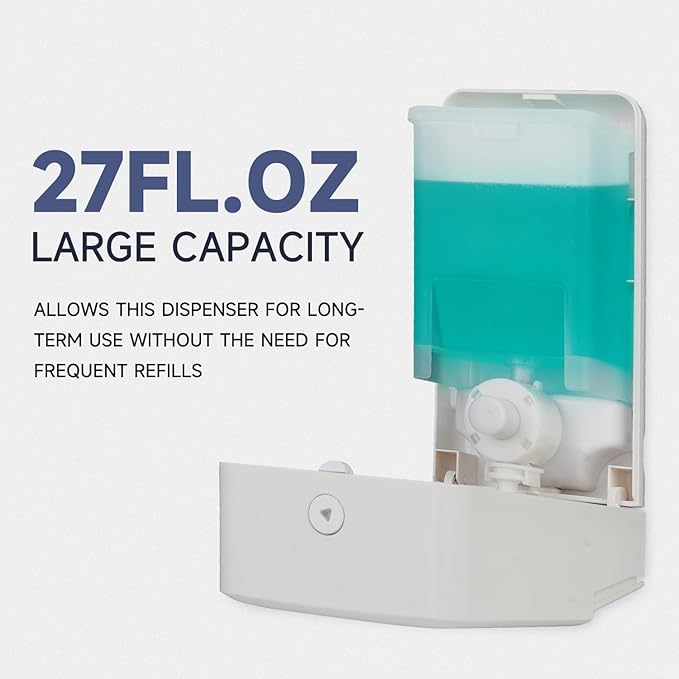 AIKE Wall Mount Liquid Soap Dispenser for Commercial Bathroom 27oz Large Capacity Manual Push Pump Original White