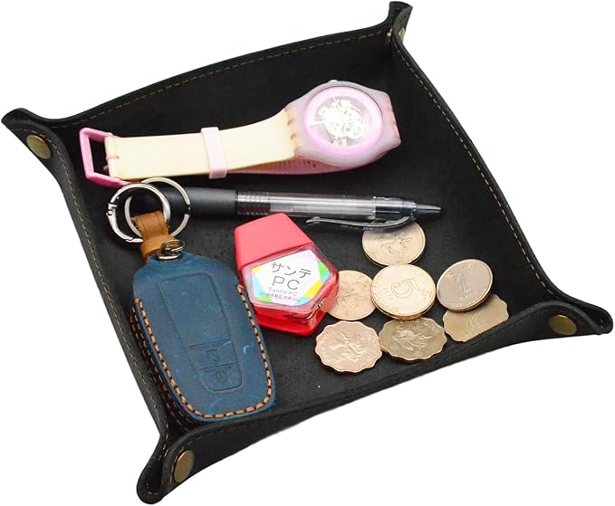Valet Tray for Men, Leather Jewelry Key Coin Phone Wallet Tray Organizer Catchall Tray，Caddy Bedside Storage Box Christmas Day & New Year Gift