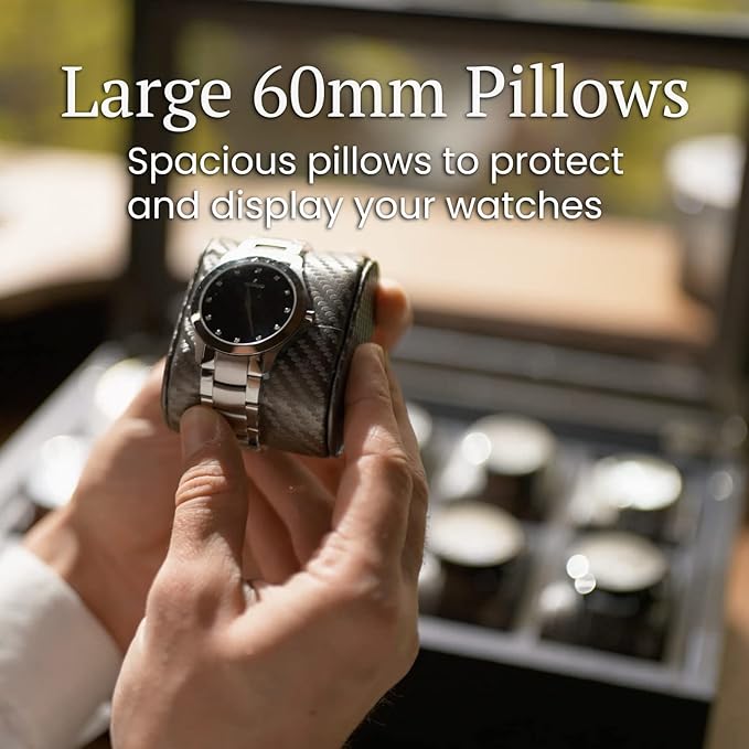 HOUNDSBAY Mariner Watch Box for Large Watches, PU Leather Watch Organizer, Black Carbon Fiber Watch Case Box Men