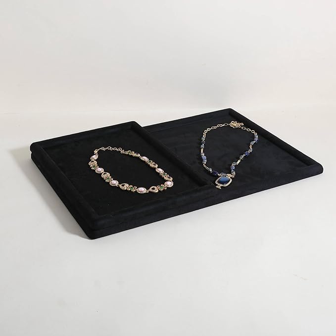 Rectangle Jewelry storage organizer plate, Velvet Jewerly display tray, Empty showcase tray for Necklace Bracelet Ring Earring【Black-Medium, 11.8 x 8.7 in 】