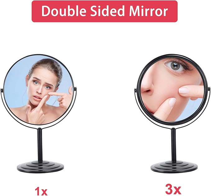 Schliersee 3X Magnifying Vanity Makeup Mirror Double Sided 7 Inch 1X/3X Magnification Tabletop Mirror, Black