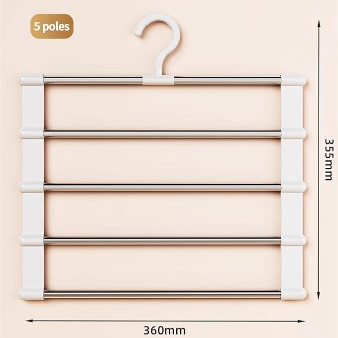 5-Tier Hanging Pants Rack, Pants Rack, 2 Pack Space Saving Closet Organizer for Multiple Pants, Slacks, Jeans, Towels, Scarves - Heavy Duty Storage Holder for Closet, Bedroom, Dorm Room