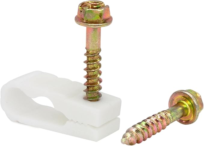 STEREN Coaxial Cable Clips - Cable Holder - Wire Clips - Siding Clips for Hanging - Cord Holder for Desk - Cable Clamps (White, 100 Count - Dual Screw)