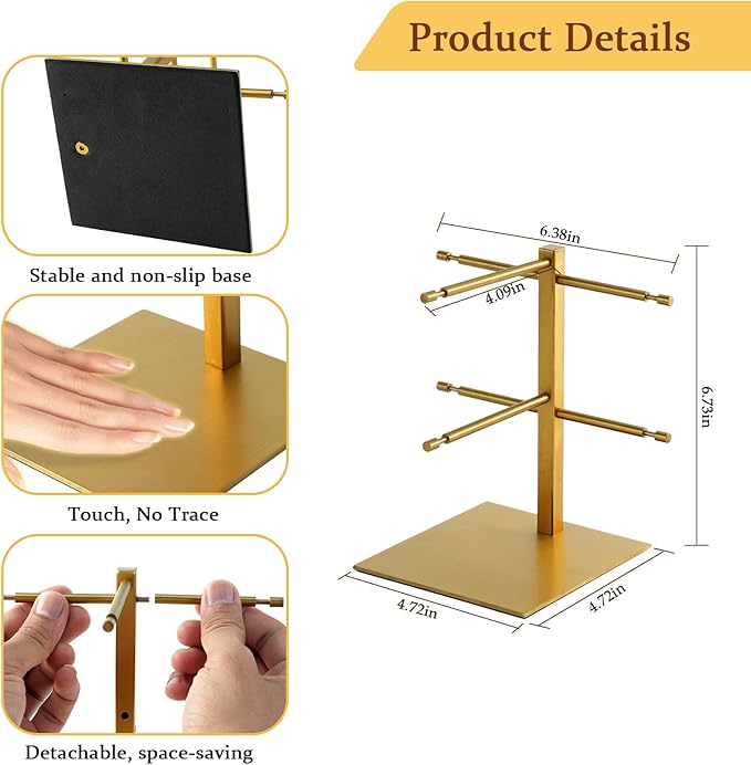 2-Tier Sunglass Display Stand,Sunglasses Organizer, Titanium Brushed Eyeglass Holder Stand, Gold Sunglasses Rack for Homes, Offices, Boutique Shops（PATENT PENDING